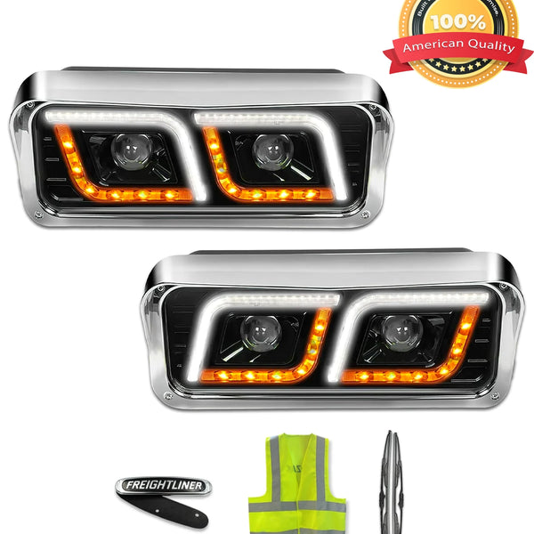 Headlights LED DRL Dual Black Set Freightliner Classic – Tacoma