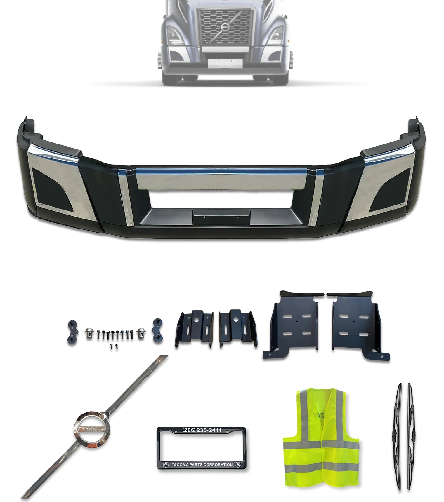 Bumper Set No Fog Holes with Chrome Trim and Brackets 2018+ Volvo VNL VNR