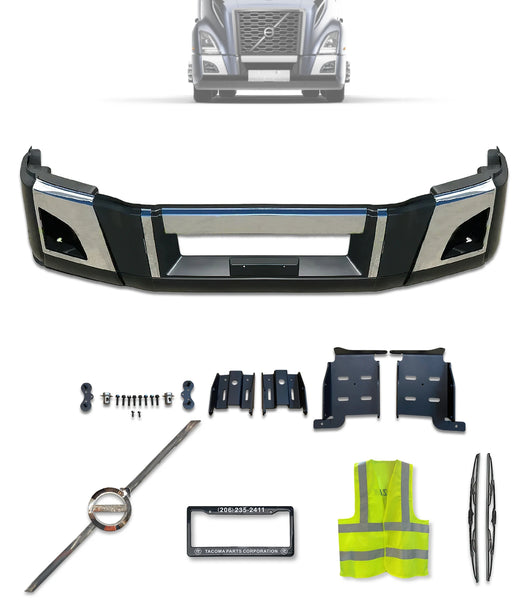 Bumper Set with Fog Holes with Chrome Trim and Brackets 2018+ Volvo VNL VNR