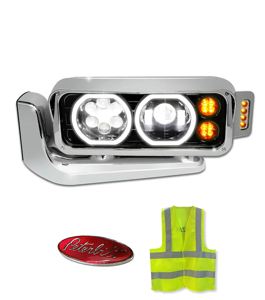 Headlight LED Black Driver 1981-2021 Peterbilt 359 379, 2008-2021 Peterbilt 389