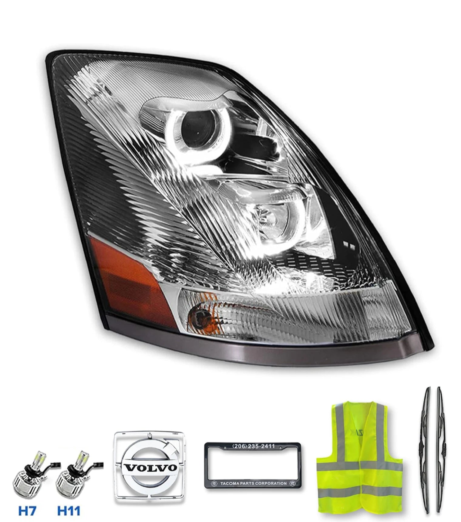 Headlight with LED bar Chrome Passenger 2004-2017 Volvo VNL VNX VT