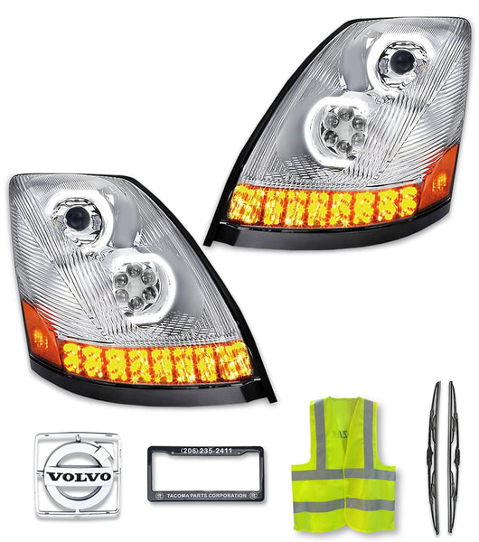 Headlights Full LED Chrome Set 2004-2017 Volvo VNL VNX VT