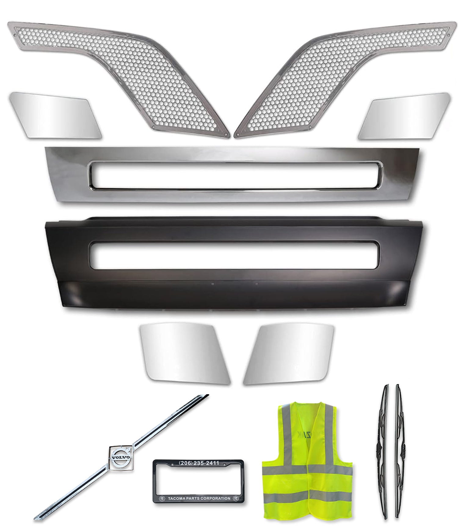 Bumper Center with Chrome Trim Set 2004-2015 Volvo VNL