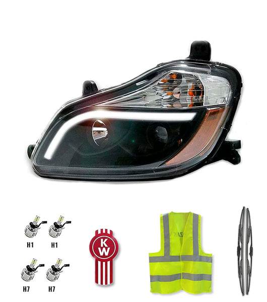 Headlight Black with LED Bar Driver 2015-2019 Kenworth T680
