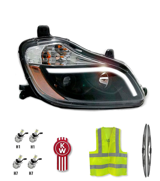 Headlight Black with LED Bar Passenger 2015-2019 Kenworth T680