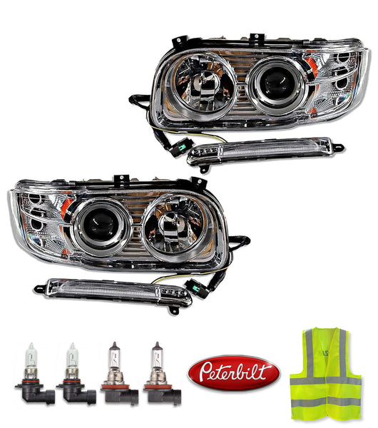Headlights Assembly Pair with Projector and Bulbs Peterbilt 388 389