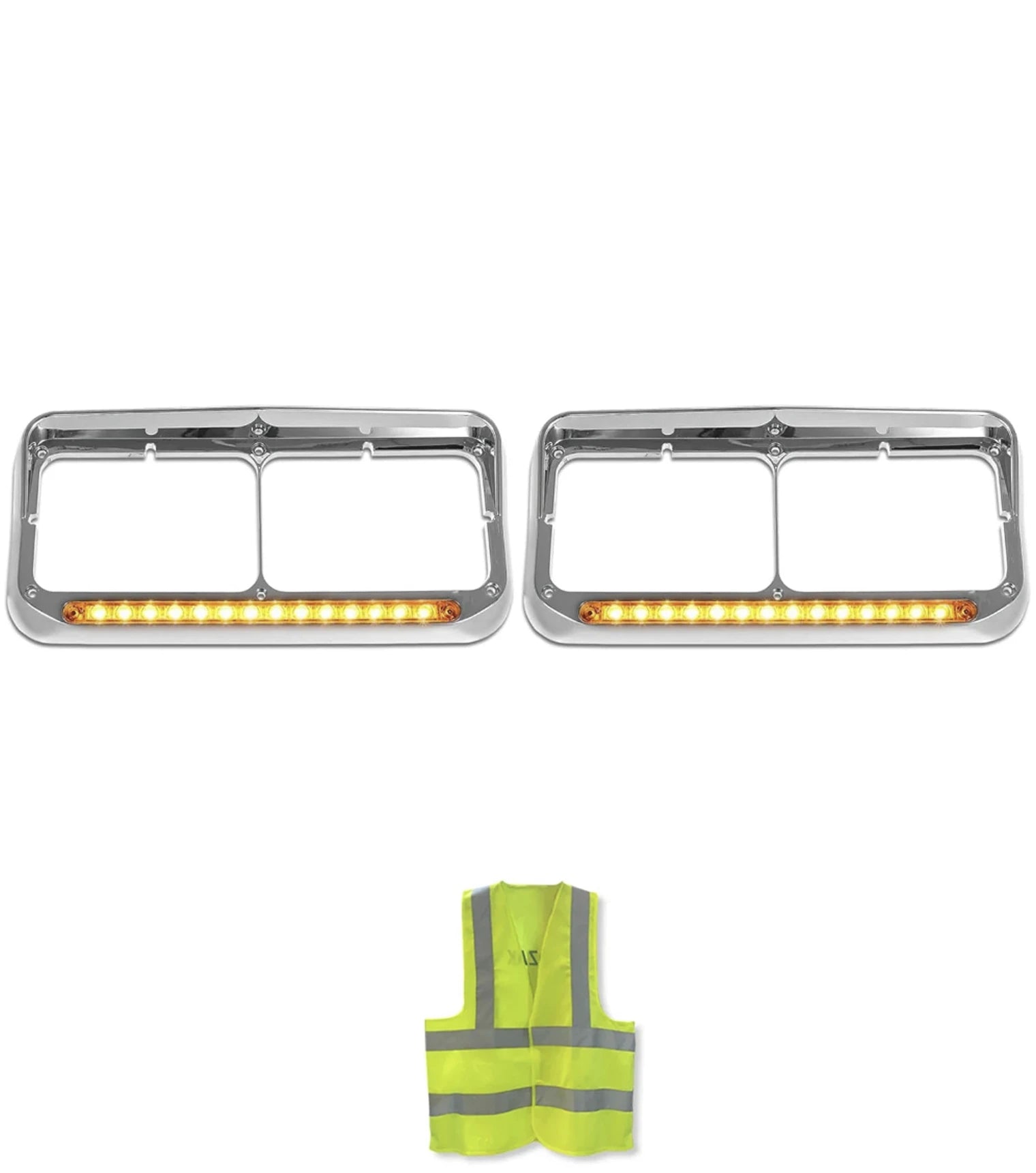 Headlights Bezels 12" Yellow LED Light Bar 2 Pcs Peterbilt 378 379