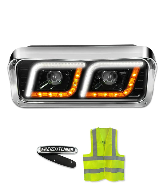Headlight LED DRL Dual Black Driver Freightliner Classic