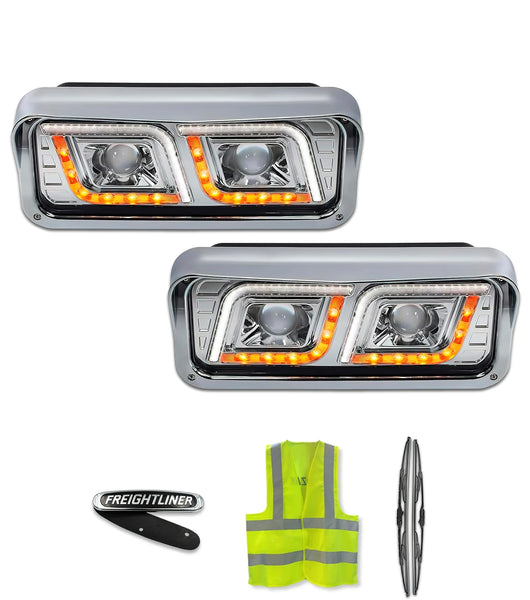 Headlights LED DRL Dual Chrome Set Freightliner Classic