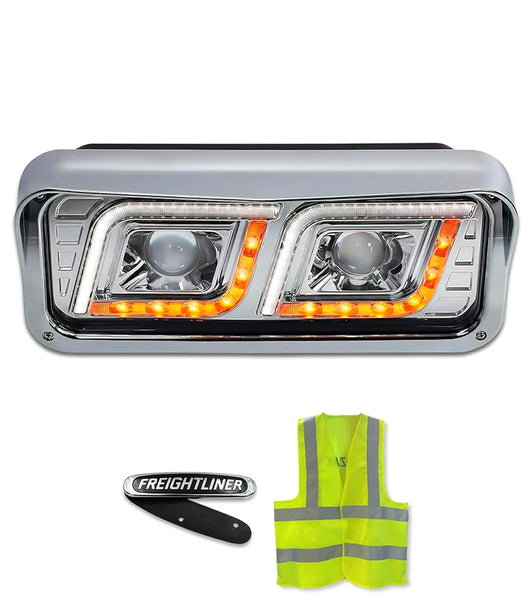 Headlight LED DRL Dual Chrome Driver Freightliner Classic