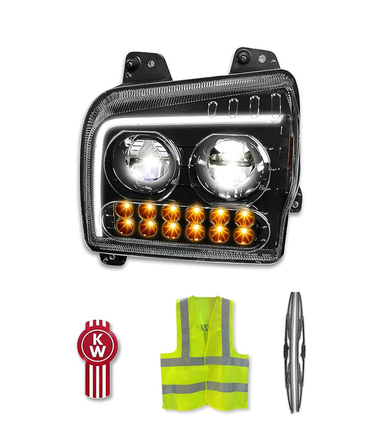 Headlight Black LED DRL Sequential Turn Signal Driver 2019-2022 Kenworth W990