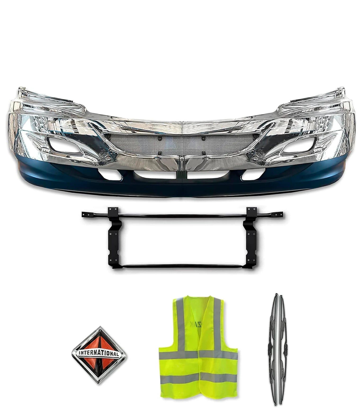 Bumper With Fog Holes & Chrome Trim Set International Prostar