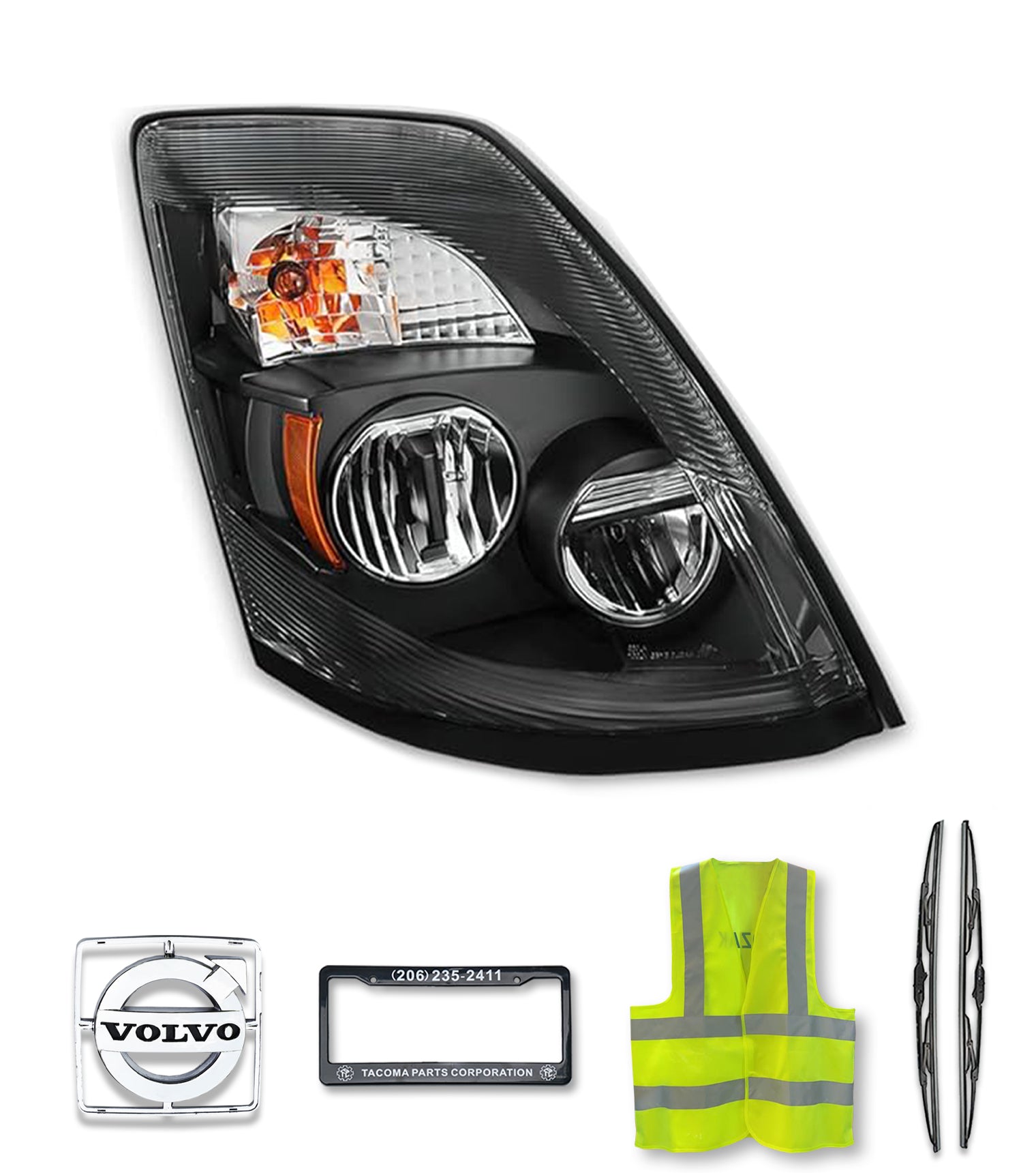 Headlight Full LED Black Passenger 2004-2017 Volvo VNL VT