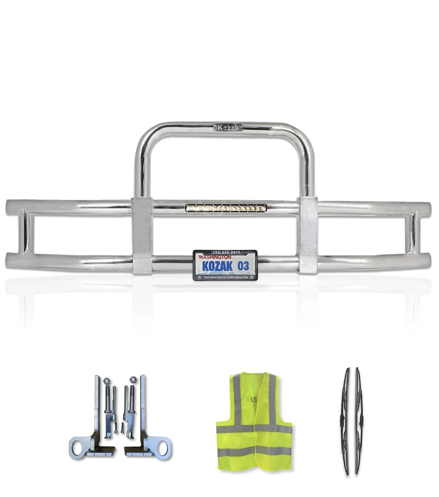 Chrome Grille Guard w/ Built in 16'' LED Bar 2022+ Peterbilt 579 NO Fog