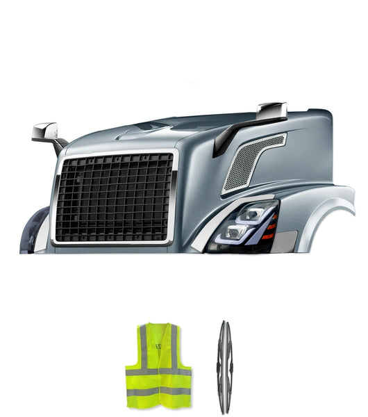 Hood Shell Fiberglass w/ Grille, Mirror, Headlight, Air Intakes 2004-2017 Volvo VNL