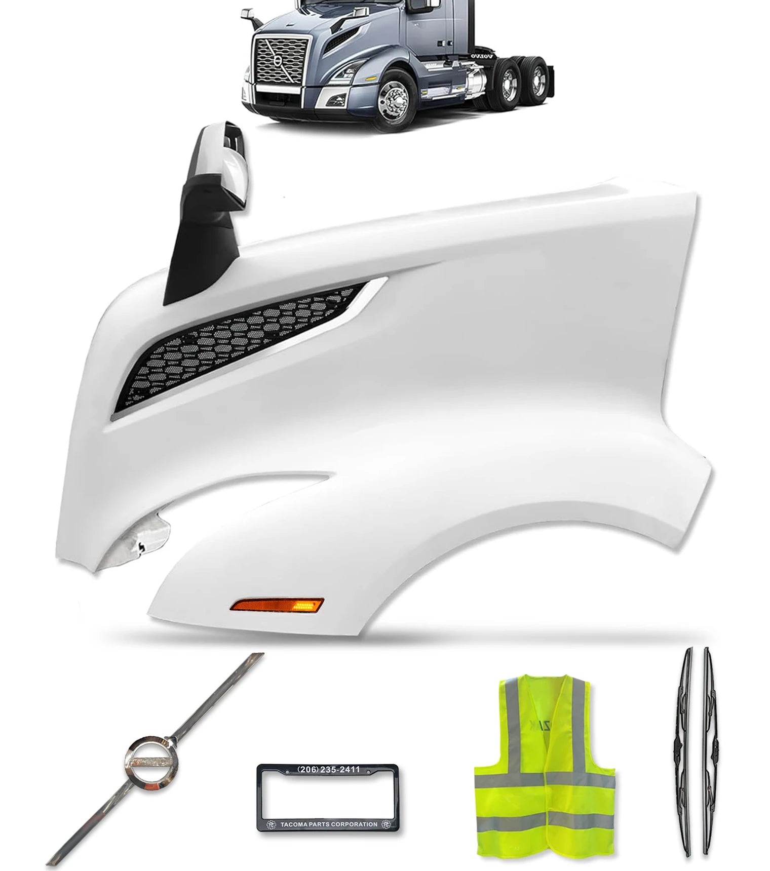 Hood Fender Fiberglass Driver with Set 2018+ Volvo VNL