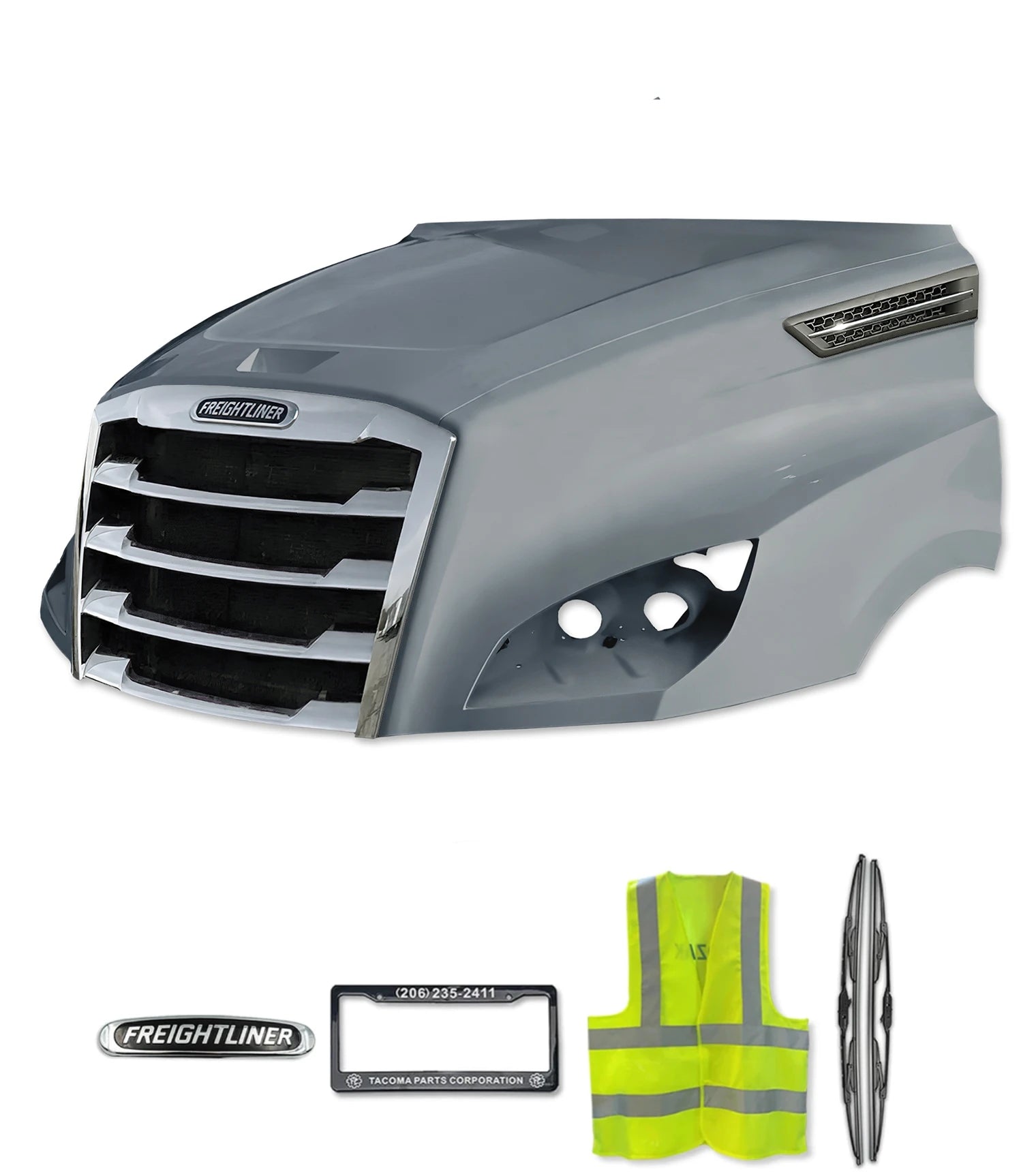 Hood Shell Fiberglass With Grille and Side Hood Vent 2018+ Freightliner Cascadia