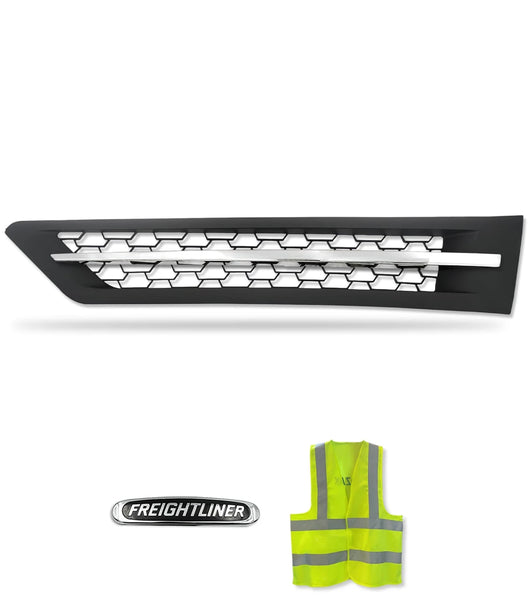 Side Hood Vent Black with Chrome Stripe Driver 2018+ Freightliner Cascadia 116 126