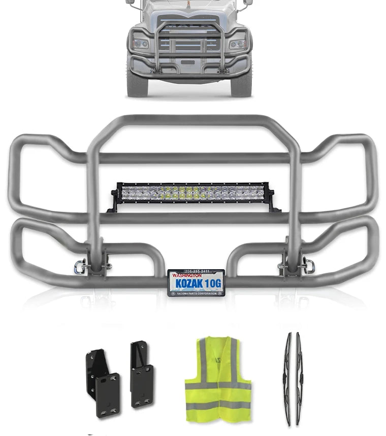 Front Grey Grille Guard Large 2004+ Mack Granite GU713 (Set-Back)