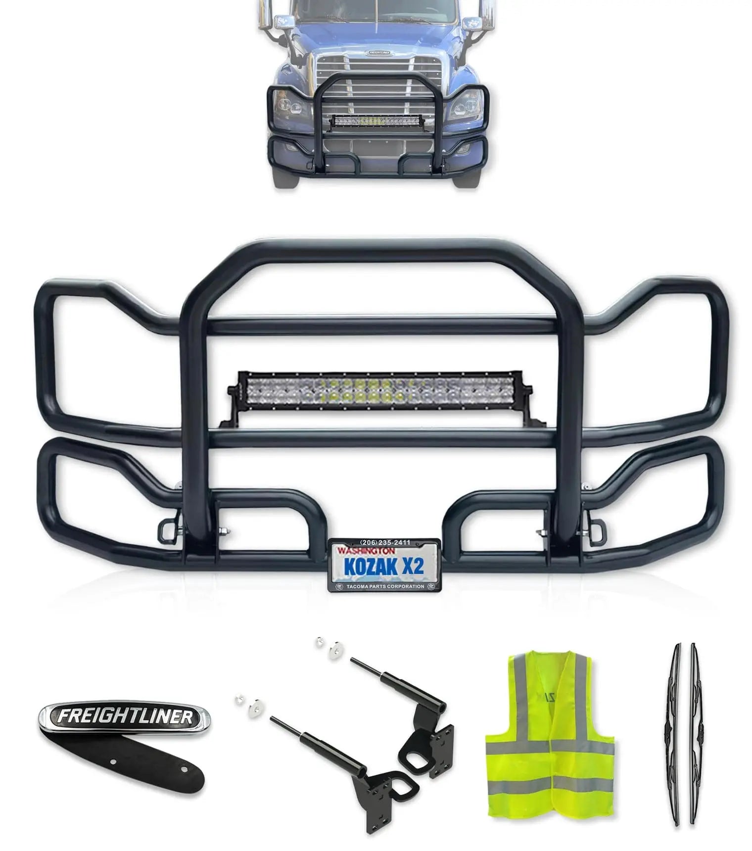 Black Front Grille Guard Large Freightliner Cascadia 2008-2017 -
