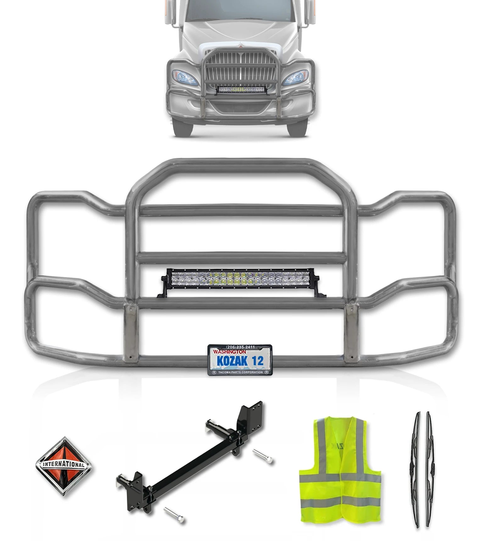 Grille Guard Large Chrome with Lights 2008+ International Prostar