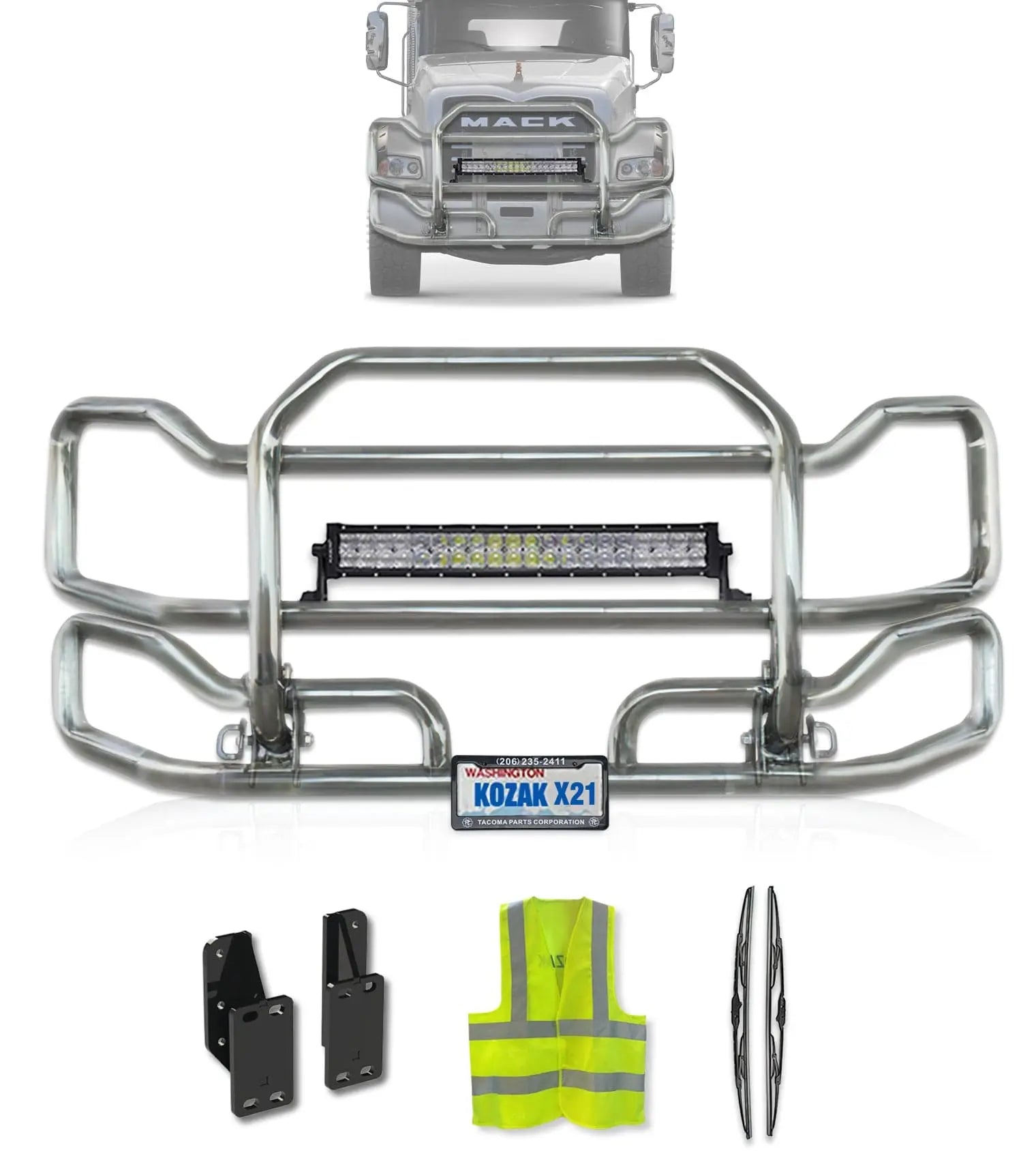 Kozak Chrome Front Grille Guard Large Mack Granite Gu713 Set-Back 2004+ -