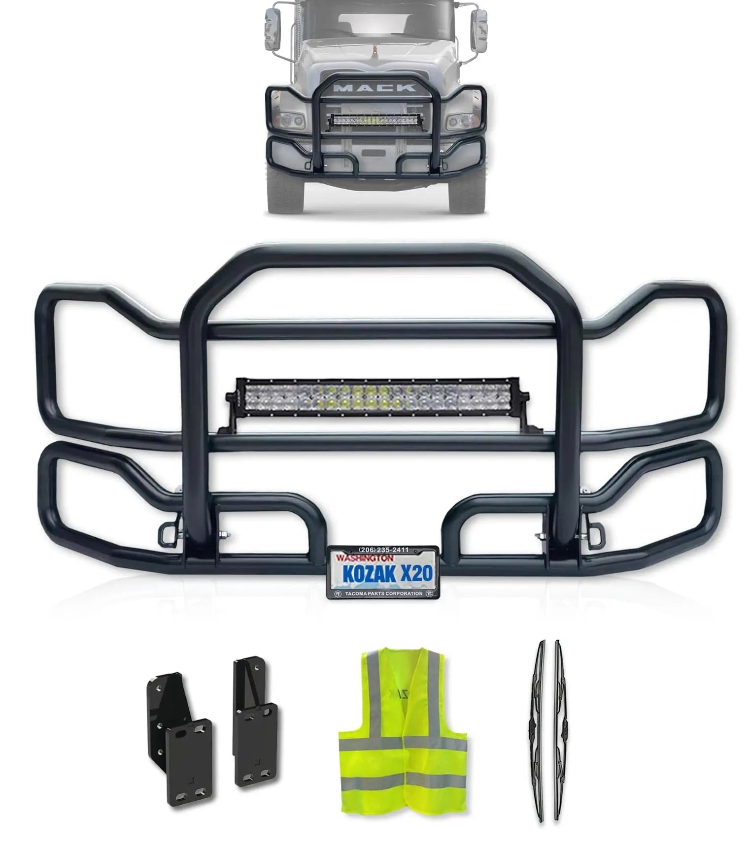 Kozak Black Front Grille Guard Large Mack Granite Gu713 Set-Back 2004+ -