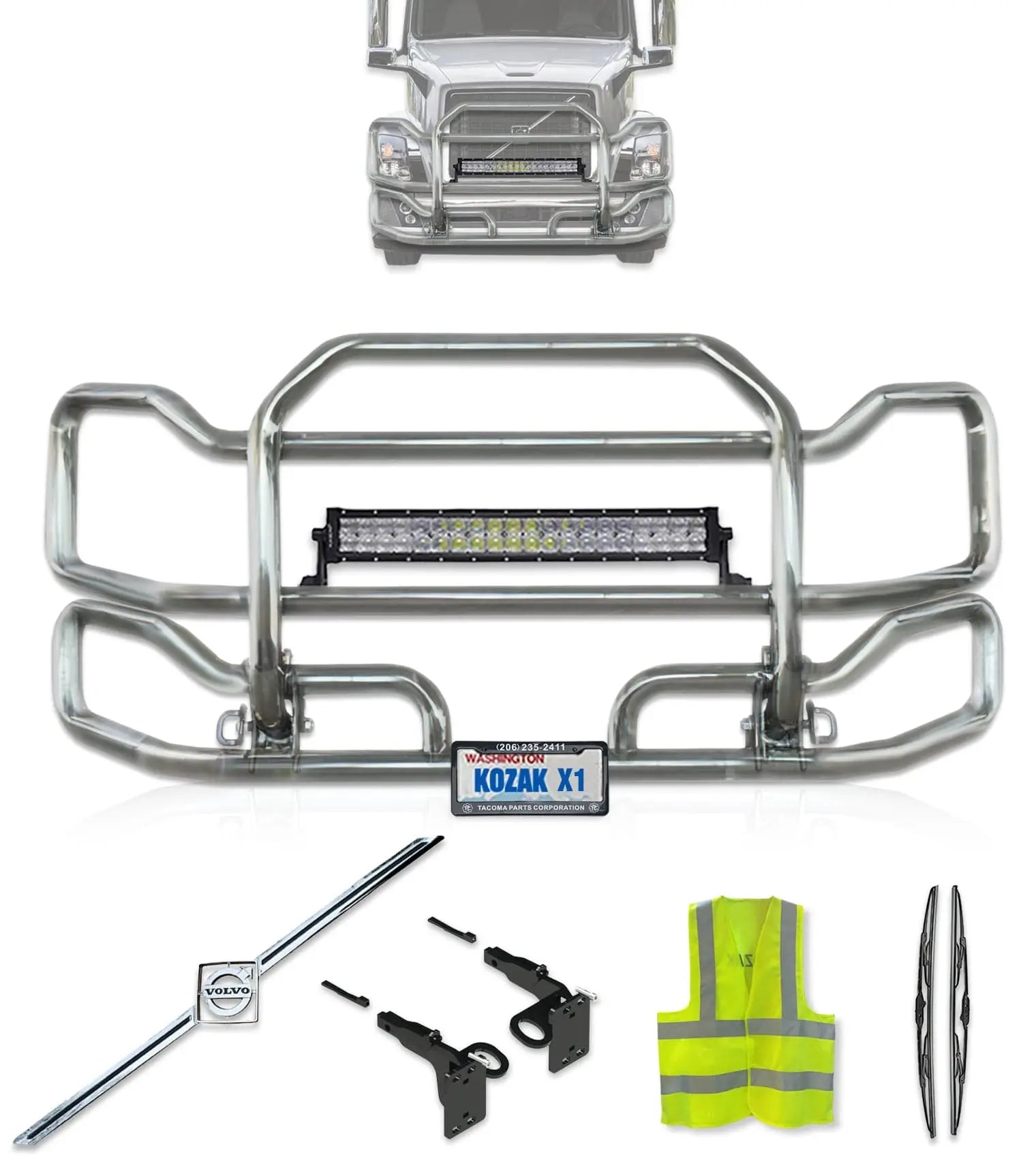 Front Grille Guard Large Chrome 2004-2017 Volvo VNL