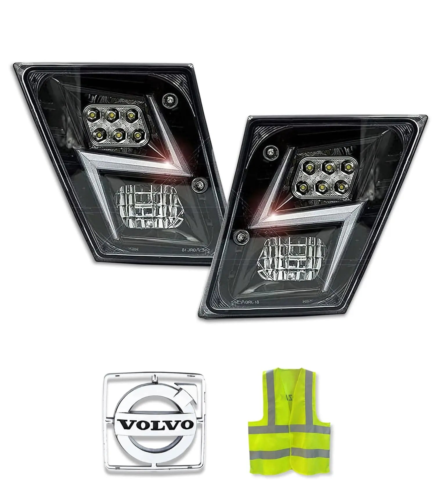 Black Housing LED Fog Lights Pair Volvo VNL 2004-2017 -