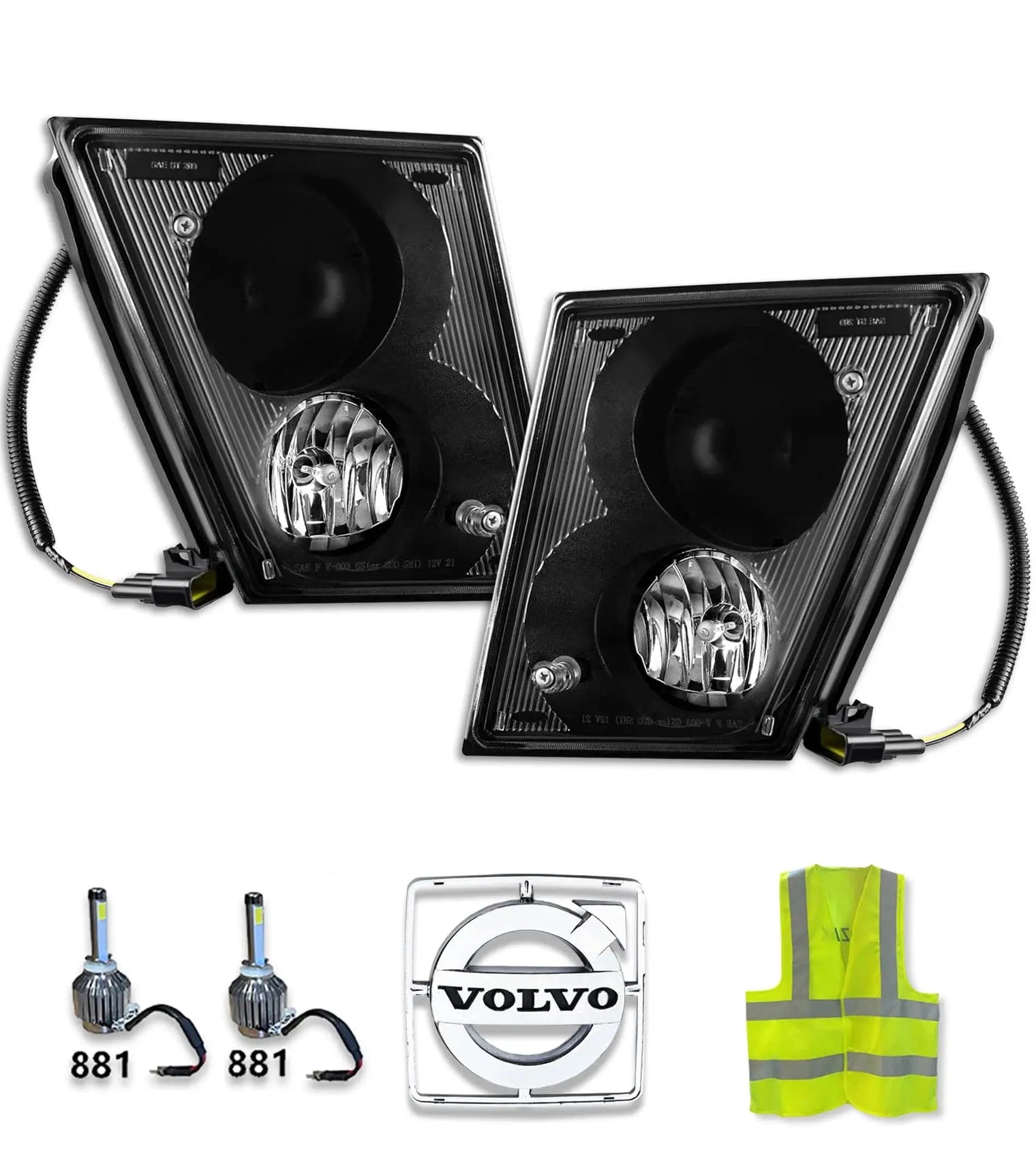 Black Single Bulb Fog Lights Pair Halogen Volvo VNL 2004-2017 -