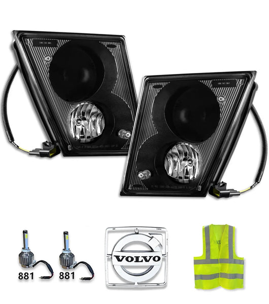 Fog Lights Single Bulb Halogen Black Set 2004-2017 Volvo VNL VNM VT