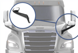 KOZAK Chrome Hood Mirror Aftermarket Replacement Left (Driver Side) for Freightliner Cascadia 2018+ Semi Trucks PLUS Windshield Wipers, Freightliner Emblem, Frame License Plate and KOZAK Vest