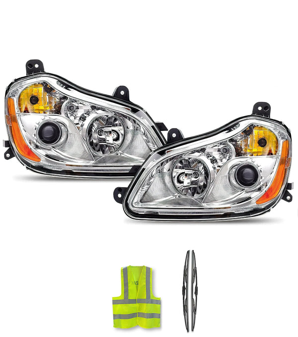 Headlights Halogen Assembly Chrome Housing Set 2013-2021 Compatible with KW T680