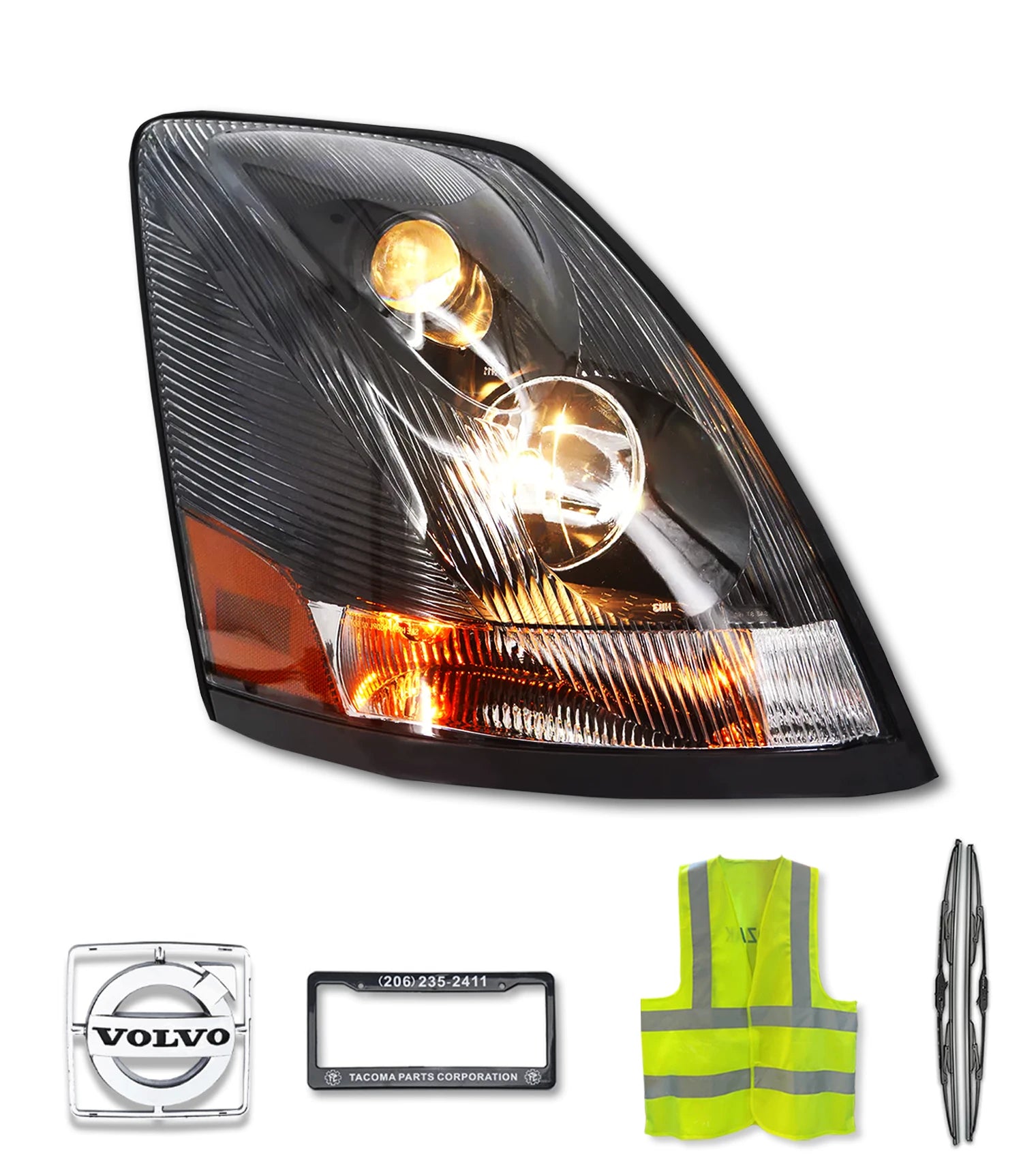 thumbnail image 2 of Black LED Headlight Assembly For Volvo VNL VNX – Right Side, 2004-2017, #82329592 2 of 4