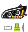 Headlight LED Black with Turn Signal Dual Driver 2008-2018 Kenworth T660 T370