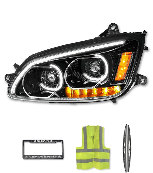 Headlight LED Black with Turn Signal Dual Driver 2008-2018 Kenworth T660