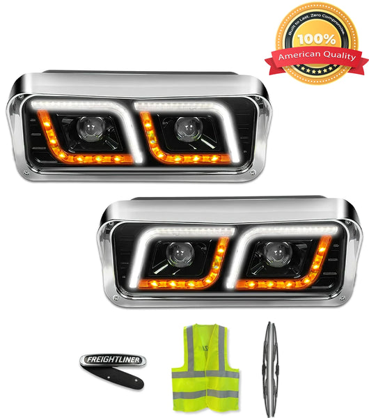 Headlights LED DRL Dual Black Set Freightliner Classic