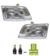 Headlights with Led Bulbs Set 1998-2003 Volvo VN VNL;  2000-2017 VNM