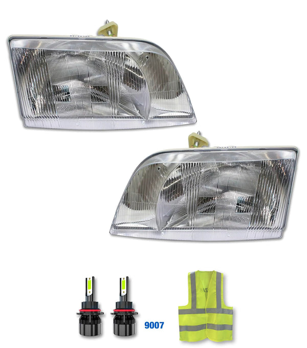 Headlights with Led Bulbs Set 1998-2003 Volvo VN VNL;  2000-2017 VNM
