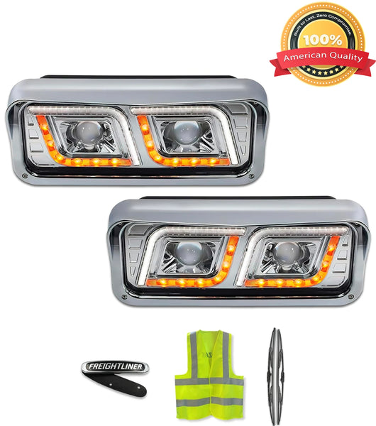 Headlights LED DRL Dual Chrome Set Freightliner Classic