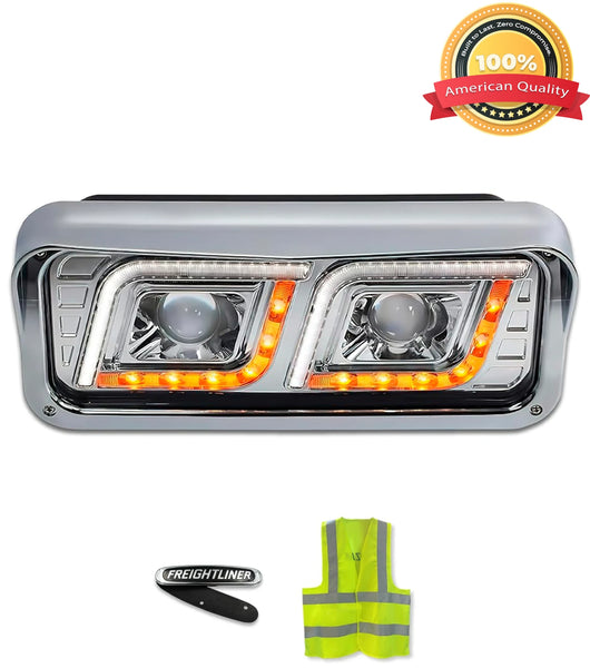 Headlight LED DRL Dual Chrome Driver Freightliner Classic