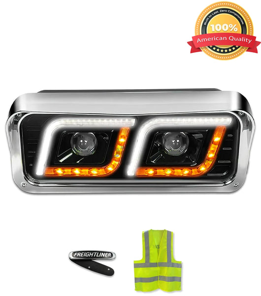Headlight LED DRL Dual Black Driver Freightliner Classic