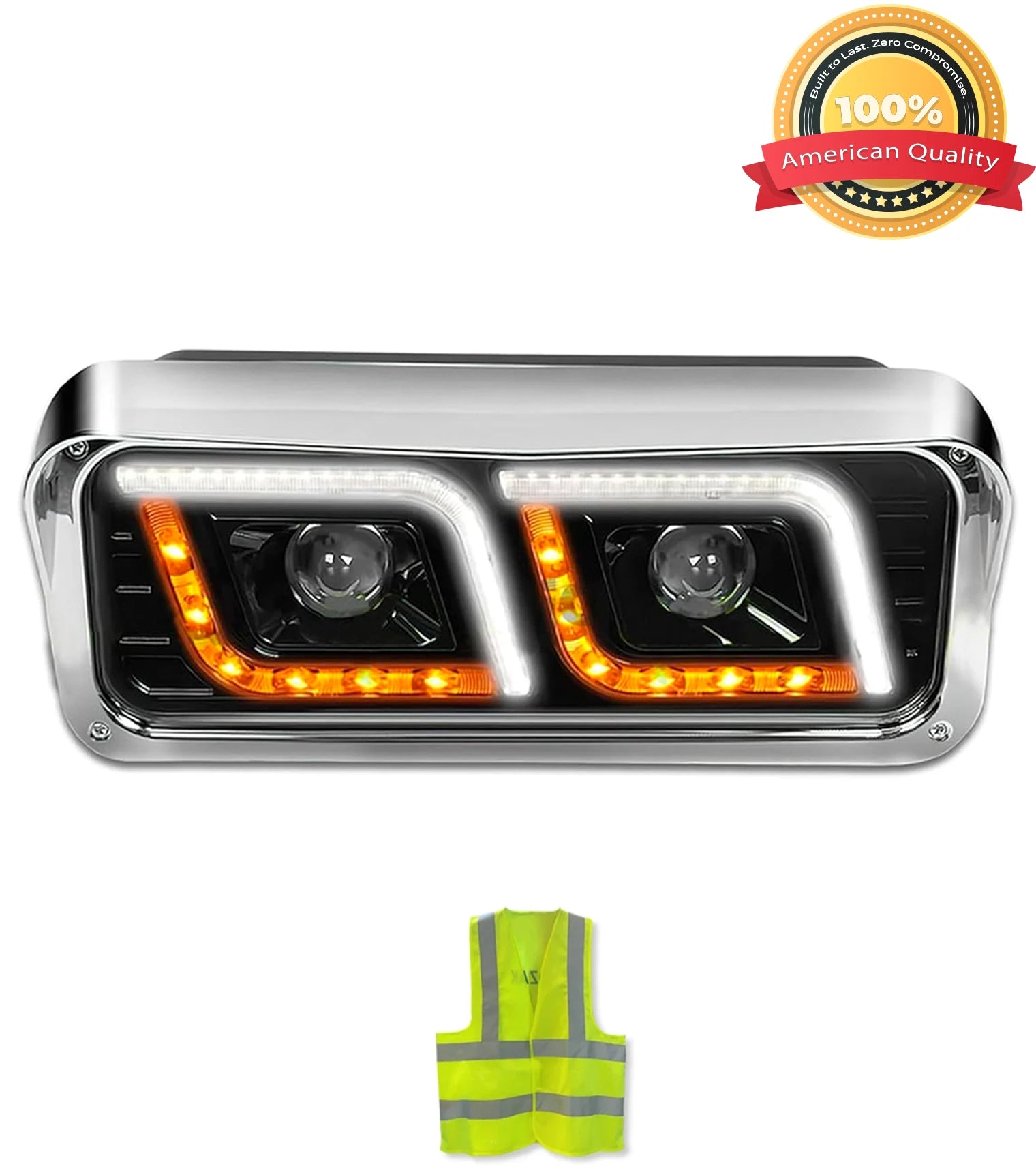 Peterbilt LED DRL DUAL Black Projector Headlight - Right Side