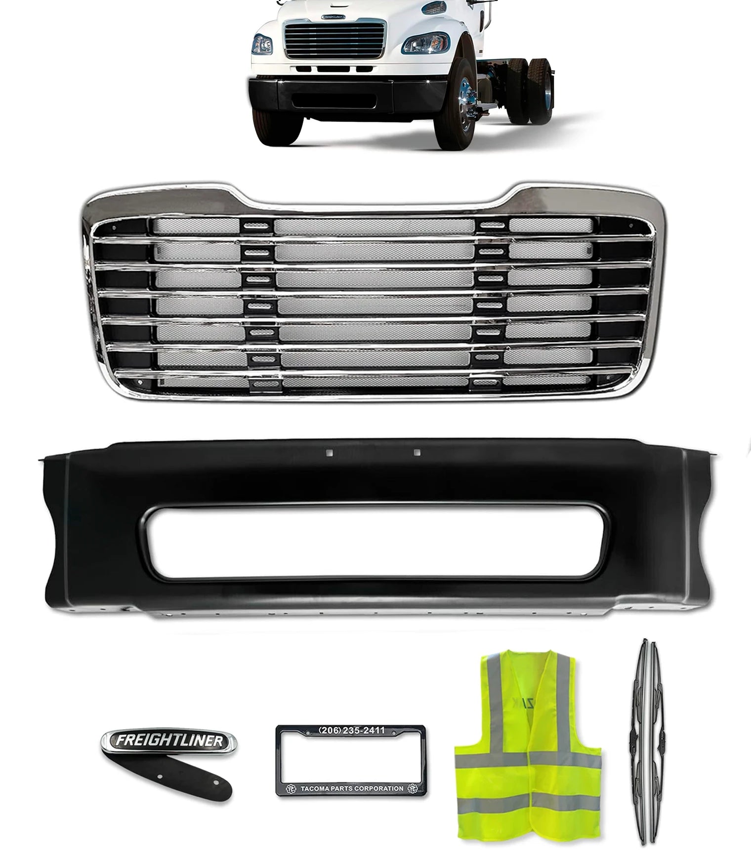 Grille and Center Bumper Black 2003-2012 Freightliner M2