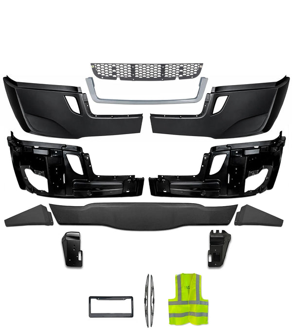 Bumper without Fog Holes Plastic w/ Brackets 11 Pcs 2018-2024 Freightliner Cascadia 126 116