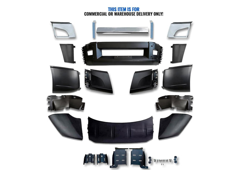 Bumper Set W/o Fog Holes Chrome Trim & Air Flow Deflector & Brackets 2018+ Volvo VNL VNR