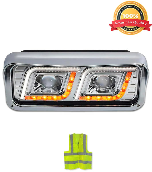 Headlight Chrome LED DRL Driver Kenworth W900 T800 T600