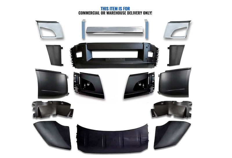 Bumper Set W/ Fog Holes Chrome Trim & Air Flow Deflector 2018+ Volvo VNL VNR