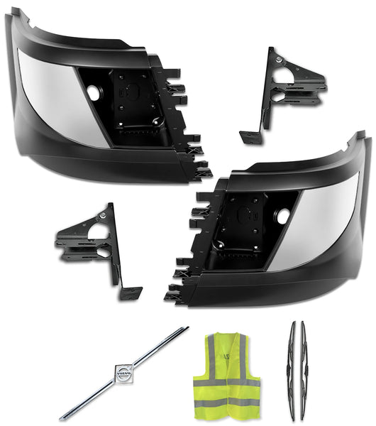 Bumper Corners w/ Fog Holes w/Chrome Trims & Brackets Set 2016-2017 Volvo VNL