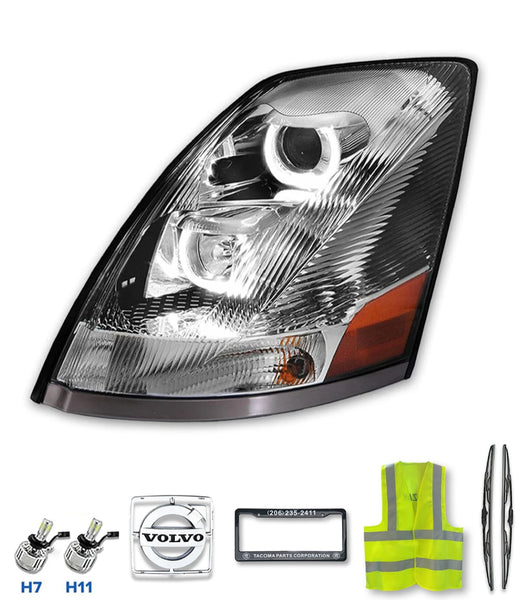 Headlight with LED bar Chrome Driver 2004-2017 Volvo VNL VNX VT